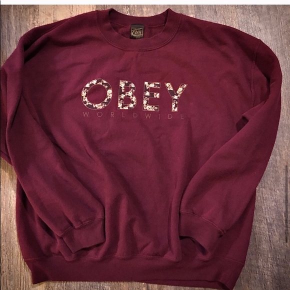 OBEY large burgundy floral sweatshirt - Picture 2 of 8